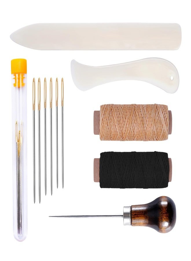 CoolShef مجموعة أدوات تجليد الكتب CoolShef المكونة من 12 قطعة - أدوات حرفية جلدية مع أداة طي العظام، وخيط مشمع، ومخرز، وإبر ذات ثقوب كبيرة | أدوات خياطة للخياطة وتجليد الكتب اليدوي - Image 1